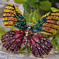 Vintage Shine Pink Green Multicolor Empress Monarch Winged Butterfly Bug Brooch Pin
