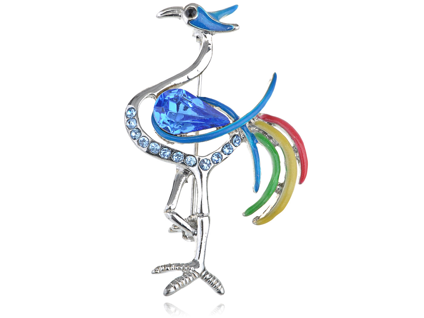Capri Blue Multi Color Enamel Crane Bird Pin Brooch