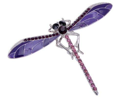 Lavender Purple Enamel And Dragonfly Brooch Pin Pendant