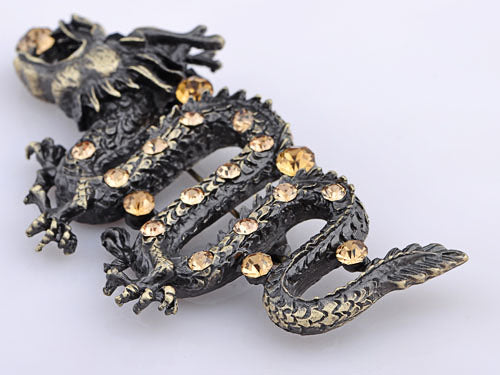 Reproduction Dragon Brass Brooch Pin Topaz