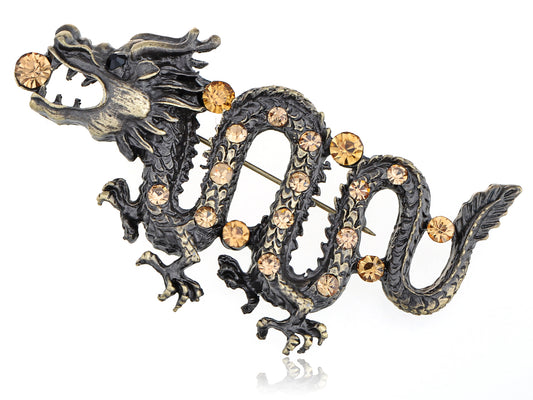 Reproduction Dragon Brass Brooch Pin Topaz