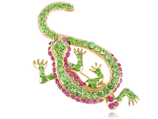 Peridot Fuchsia Pink Lizard Gecko Reptile Pin Brooch