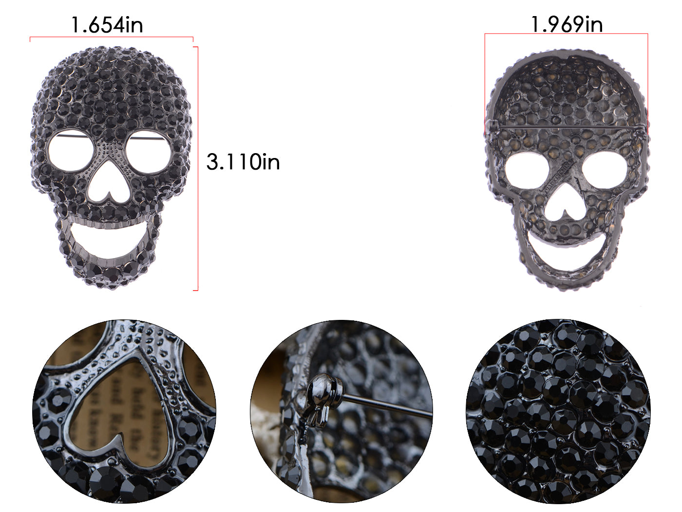 Gun Black Colored Big Skull Head Face Brooch Pin