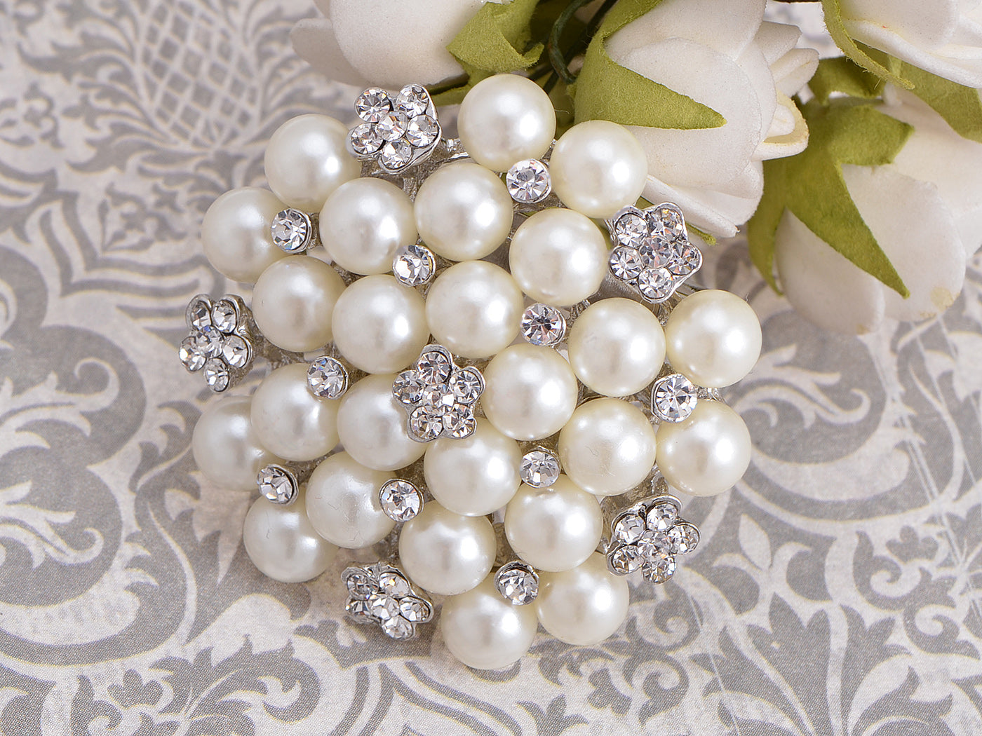 Big Pearl Flower Wedding Bouquet Slive Brooches