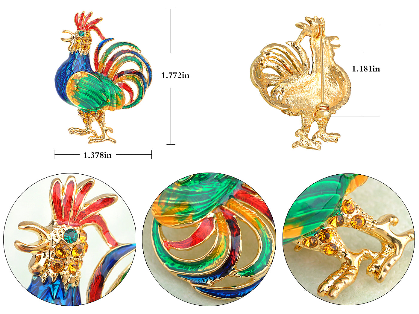 Colorful Fighting Rooster Chicken Hen Jewelry Pin Brooch