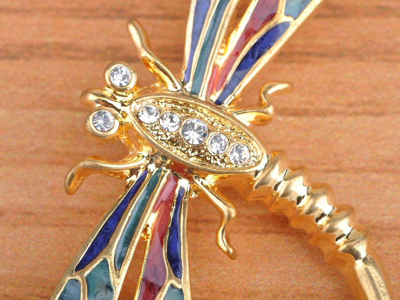 Pearlescent Red Blue Green Dragonfly Brooch Pin