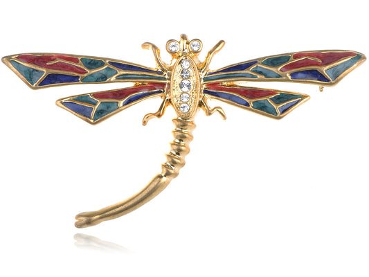 Pearlescent Red Blue Green Dragonfly Brooch Pin