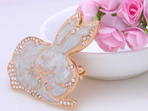 Gold Blush Rabbit Bunny Hare Brooch Pin