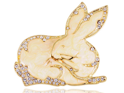 Gold Blush Rabbit Bunny Hare Brooch Pin
