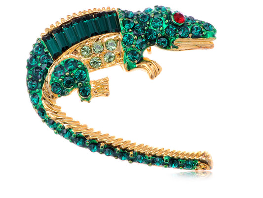 Green Enamel Body Crocodile Alligator Pin Brooch