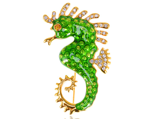 Tail Sea Horse Animal Green Enamel Pin Brooch