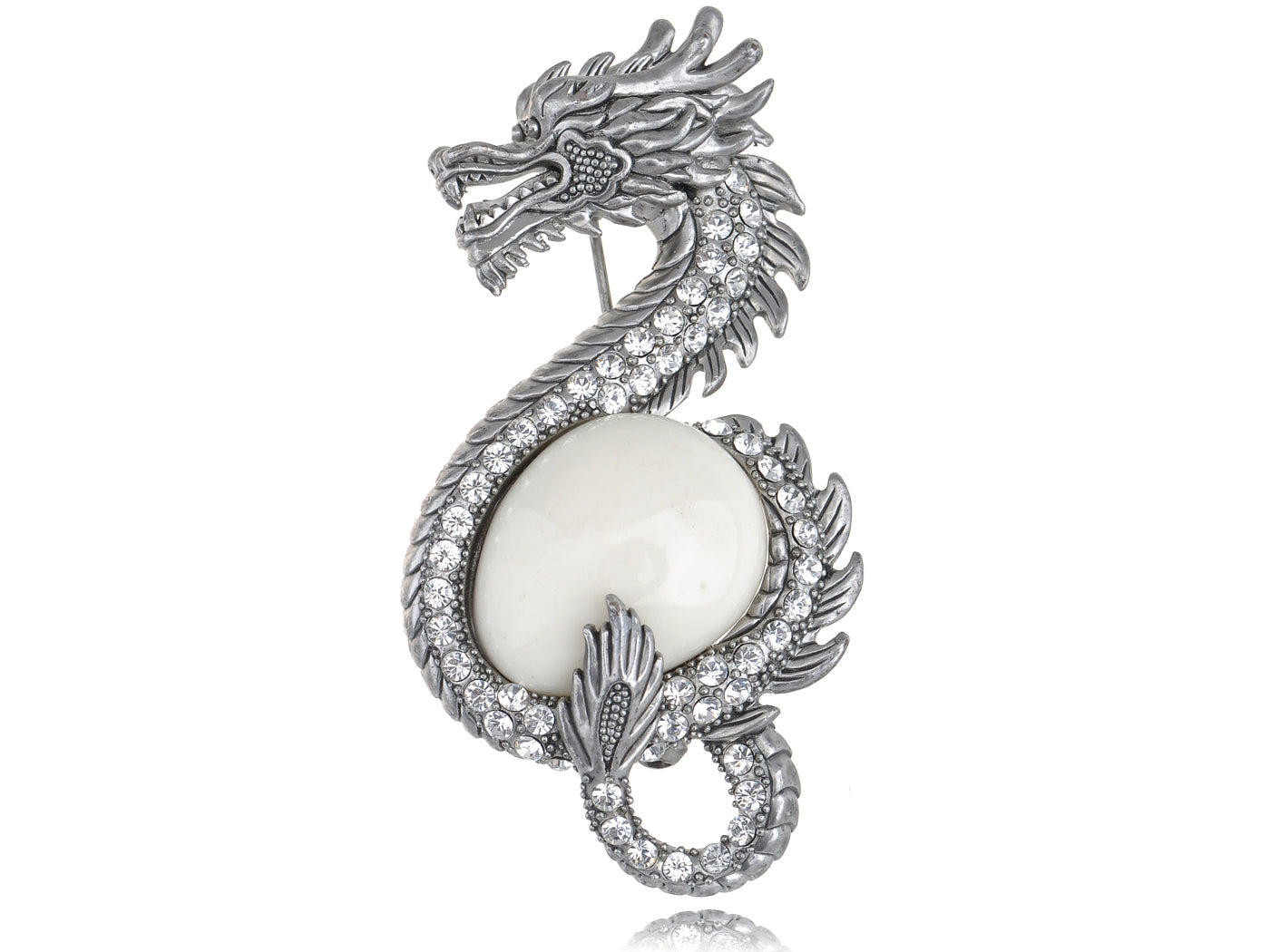 Antique Frosted Zodiac Chinese Dragon Brooch Pin