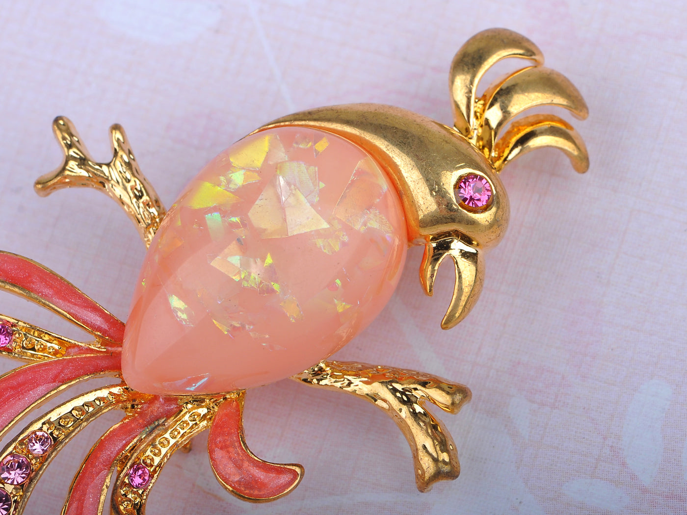 Lovely Rose Pink Studded Tropical Parrot Bird Pin Brooch