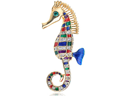 Emerald Eyed Multi Color Body Seahorse Jewel Pin Brooch
