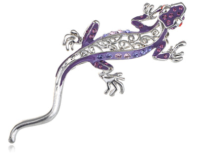 Amethyst Purple Crawl Gecko Animal Pin Brooch
