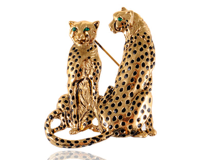 Tuquoise Blue Eyed Spotted Leopard Family Twin Lover Brooch Pin
