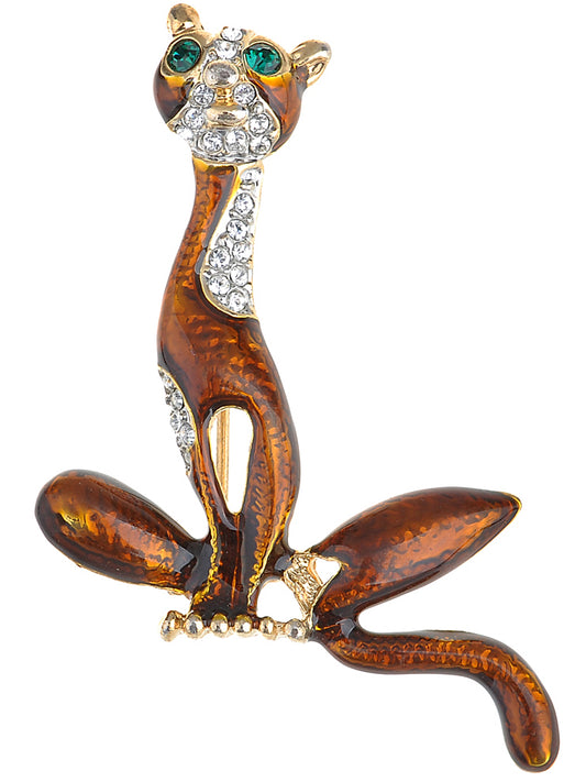 Gold Topaz Colored Skinny Thin Lion Cat Kitty Brooch Pin