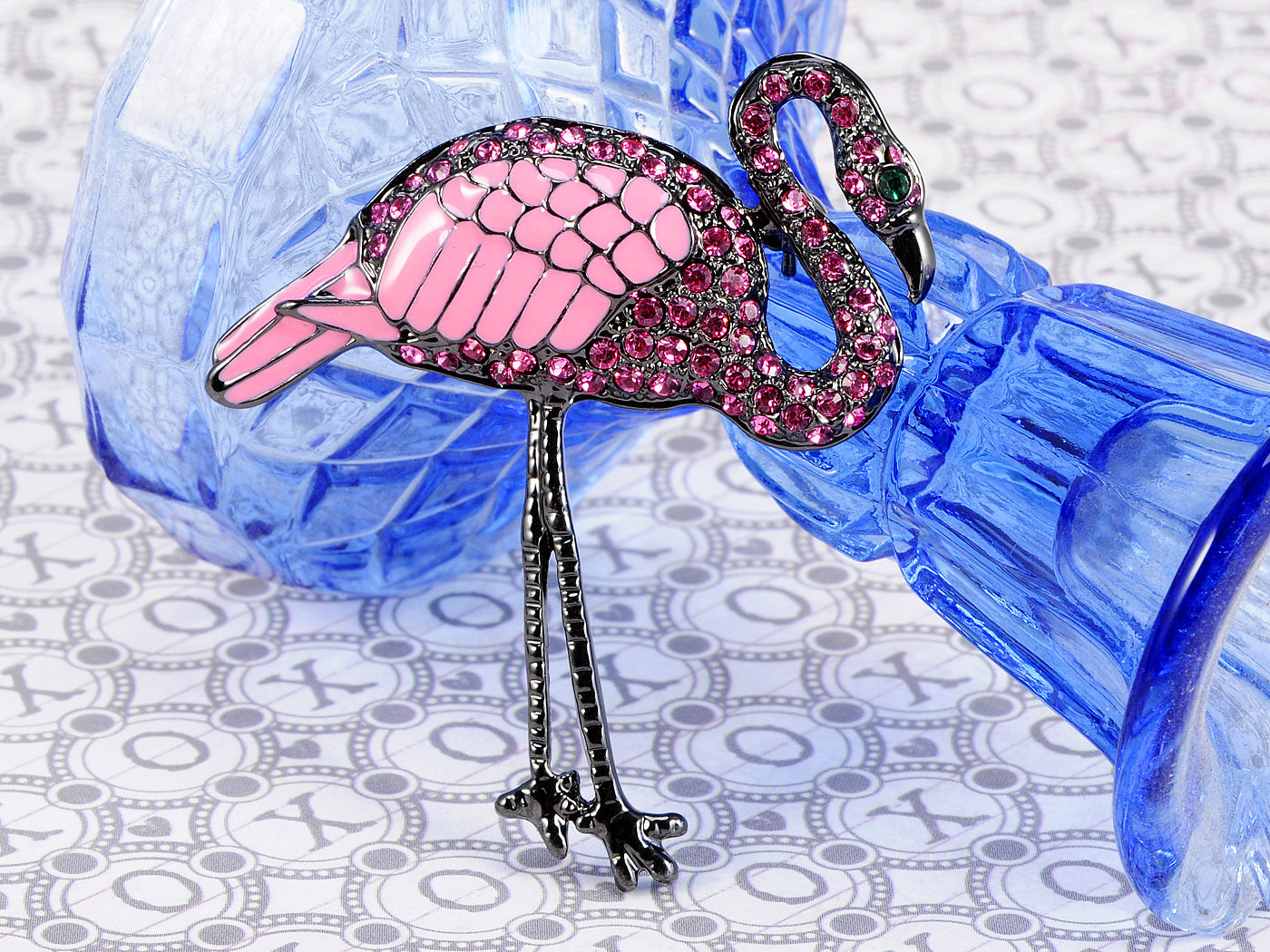 Pearlescent Pink Enamel Flamingo Crane Bird Brooch Pin