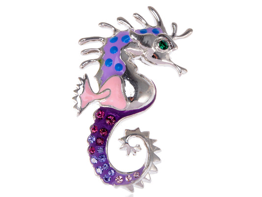 Purple Pink Enamel Seahorse Brooch Pin