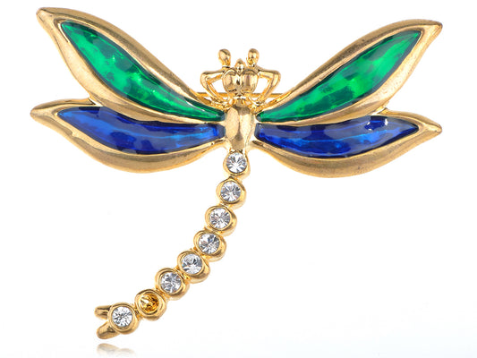 Green Blue Dragonfly Insect Brooch Pin