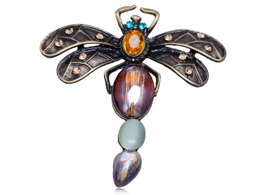 Vintage Reproduct Acry Beaded Color Dragonfly Able Pin Brooch