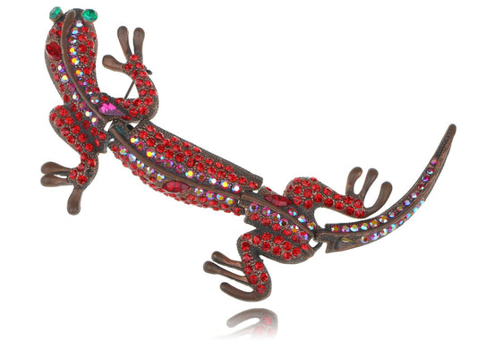 Gun Shine Ruby Lizard Gecko Animal Brooch Pin