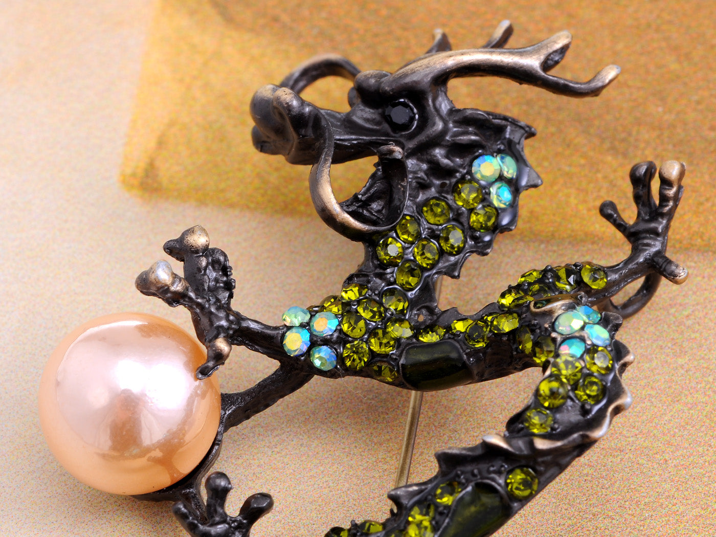 Citrine Pearl Colorful Simulated Pearl Dragon Pin Brooch