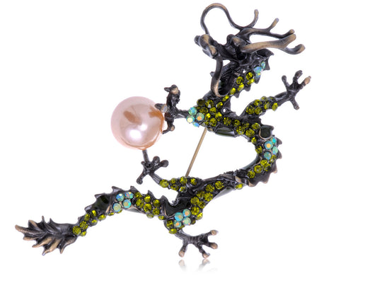 Citrine Pearl Colorful Simulated Pearl Dragon Pin Brooch