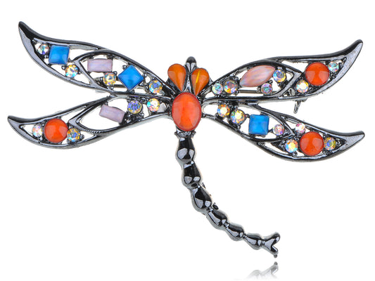 Gun Orange Pink Colored Dragonfly Insect Brooch Pin