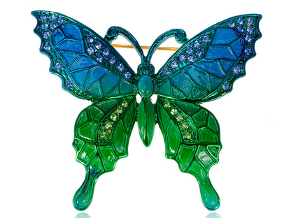 Shine Blue Green Enamel Butterfly Bug Brooch Pin