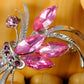 Silver Purple Pink Floral Bouquet Ribbon Brooch Pin