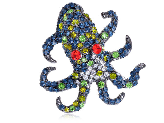 Nickel Multicolored Octopus Sea Monster Brooch Pin