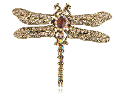 Light Topaz Dragonfly Insect Brooch Pin