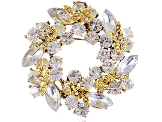 Diamond Floral Wreath Holiday Christmas Old Brooch Pin