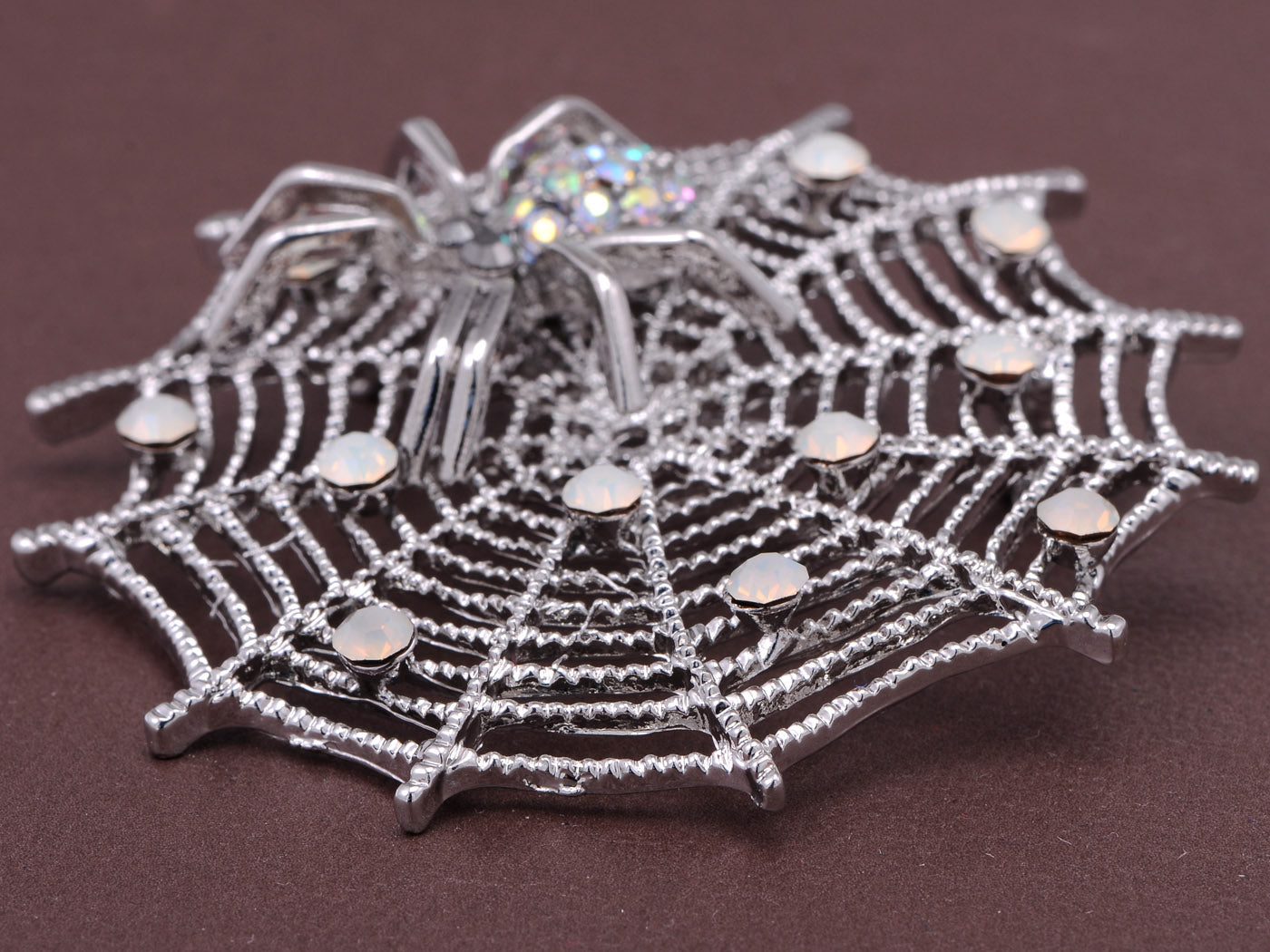 White Iridescent Halloween Spider Web Brooch Pin