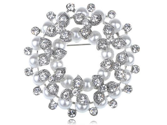 Shine Pearl Wedding Flower Wreath Lapel Brooch Pin