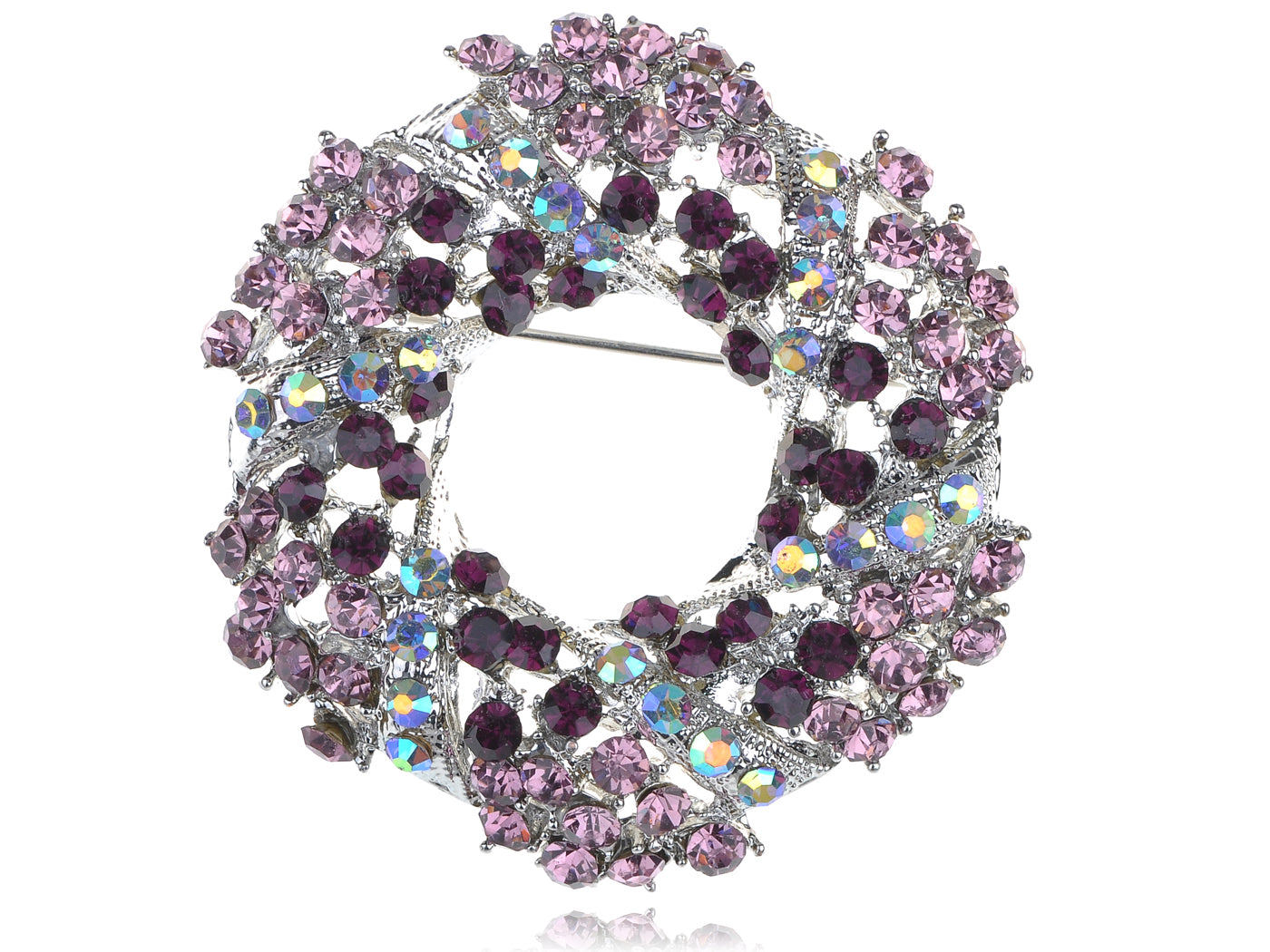 Amethyst Purple Floral Wreath Brooch Pin