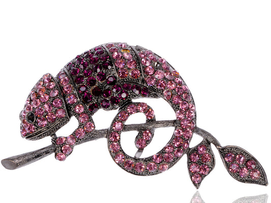 Pink Purple Chameleon Lizard Branch Pendant Brooch Pin