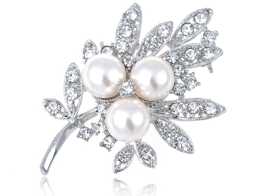 Pearl Festive Tree Leaf Brooch Pin