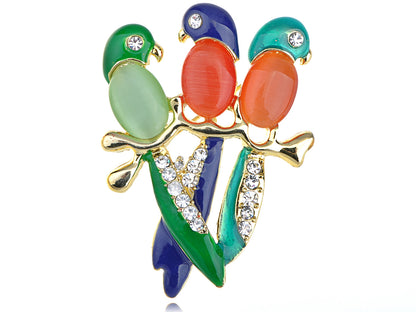 Colorful Parrot Budgie Chirping Friends Bird Pin Brooch