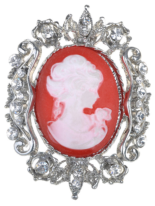 Vintage Floral Victorian Era Cameo Profile Maiden Brooch Pin