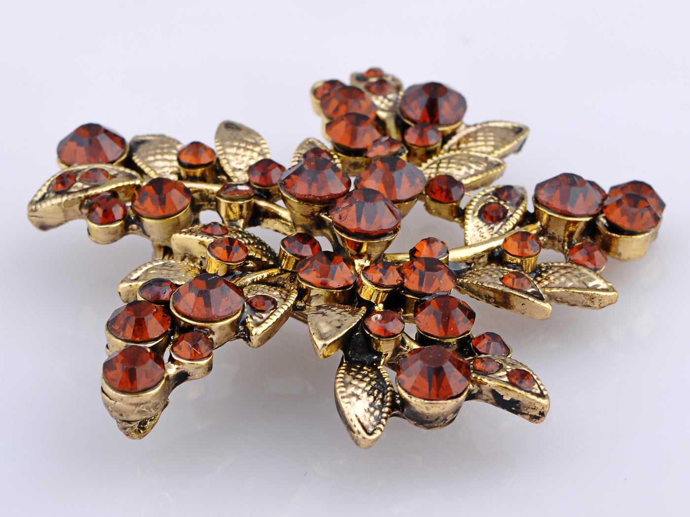 Smoked Topaz Amber Flower Floral Wheel Bunch Brooch Pin