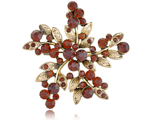 Smoked Topaz Amber Flower Floral Wheel Bunch Brooch Pin