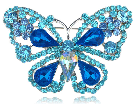 Deep Aqua Blue Sapphire Fairytale Butterfly Insect Brooch Pin