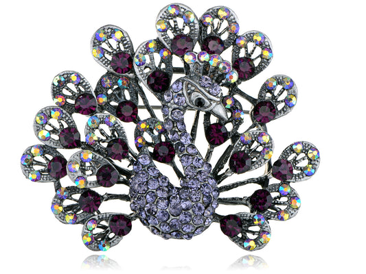 Antique Purple Peacock Bird Tail Feather Brooch Pin