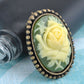 Antique Vintage Green Cameo White Floral Rose Brooch Pin