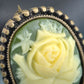 Antique Vintage Green Cameo White Floral Rose Brooch Pin