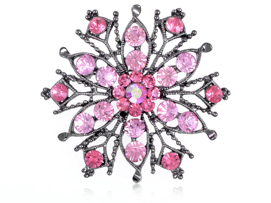 Gun Pink Flower Snowflake Crest Wheel Brooch Pin