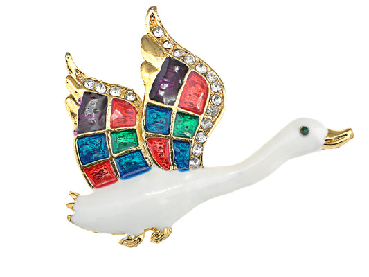 Hand Painted Color Enamel Flying Goose Duck Crane Pin Brooch