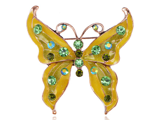 Enamel Lemon Lime Peridot Ab Green Butterfly Bug Pin Brooch